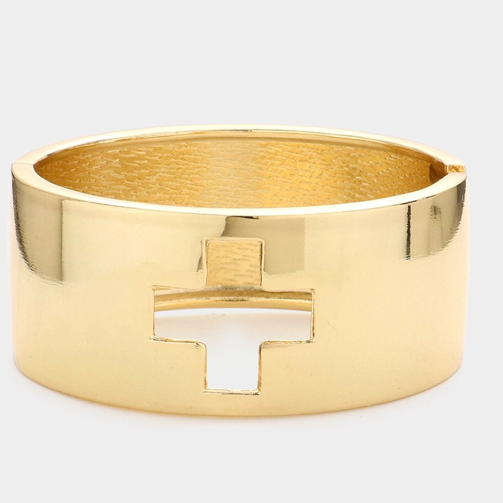 Gold Cross Bangle Bracelet